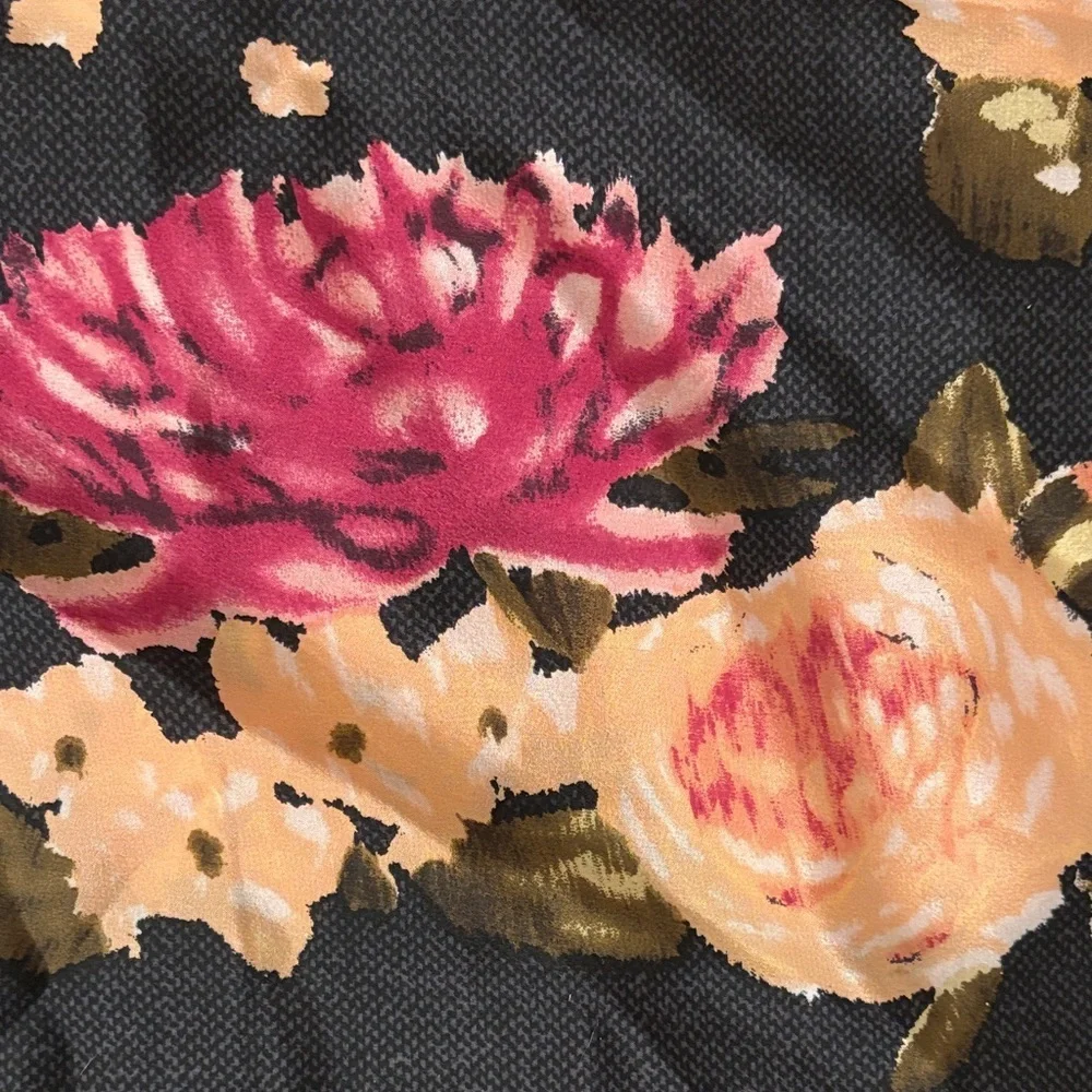 Vintage Anne Klein 100% Silk Scarf 33x33 Black Floral